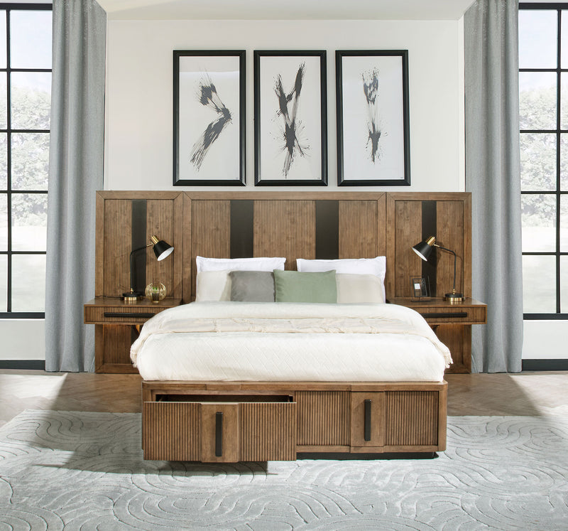 Terrace Wall Panel Platform Storage Bed with Attached Nightstands