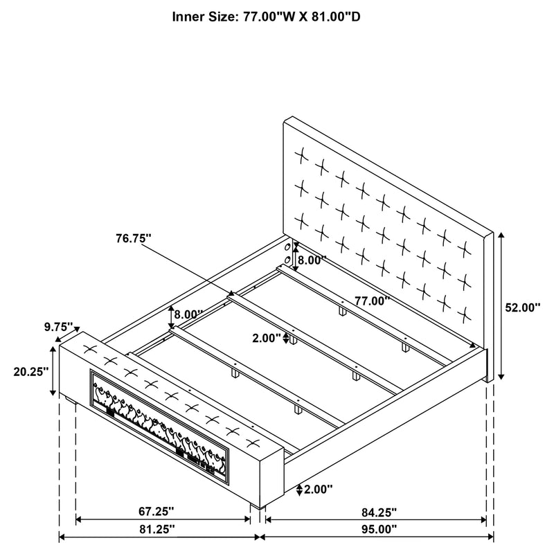 Senna Panel Bed with Bluetooth Speaker and Flame Visualizer
