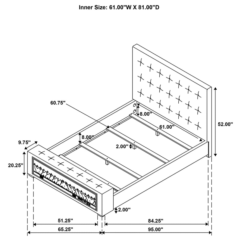 Senna Panel Bed with Bluetooth Speaker and Flame Visualizer